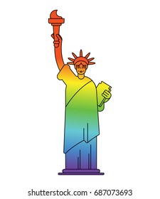 Statue of Liberty colors of LGBT flag. Landmark America in gay sign. USA Sculpture New York. American symbol of freedom
