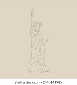 Statue of Liberty kontinuierliche Linie Illustration, New York Vektor