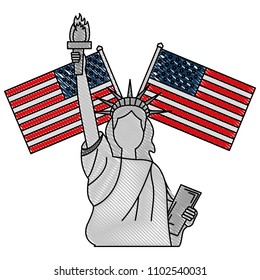 statue of liberty and crossed flag american