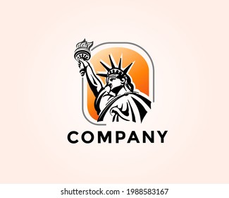 Statue liberty drawing art logo design template illustration