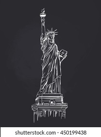 Statue of Liberty drawing on blackboard. Vector illustration