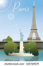 Statue of liberty and Eiffel tower eps10