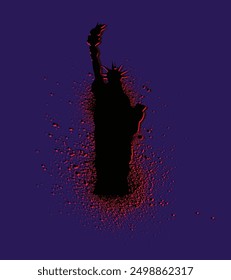 The statue of liberty emerges gracefully from a white paint splatter against a black background, creating a modern and stylish image perfect for contemporary art lovers