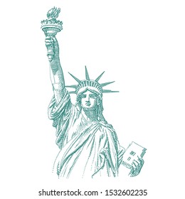 Statue Liberty engraving style illustration  Engraved style drawing  Vector  