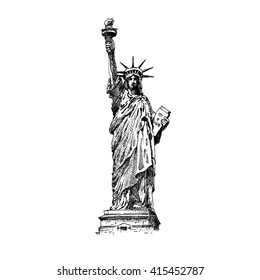 Statue of Liberty, engraving style, vector illustration