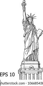 Statue of Liberty (Liberty Enlightening the World ) Line Vector Illustrator, EPS 10.