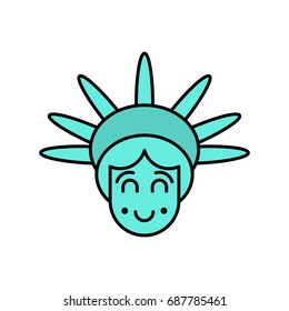 Statue of Liberty face emoji. Sightseeing America. Happy head of sculpture of United States.  lucky Avatar New York. American symbol of freedom.