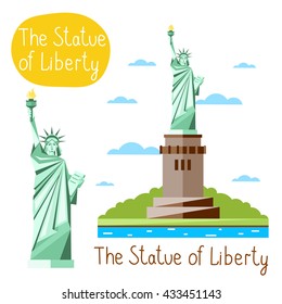 The Statue of Liberty. Famous world landmarks icon concept. Journey around the world. Tourism and vacation theme. Modern design flat vector illustration.