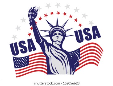 Statue of liberty with flag graphic icon