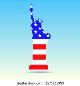 Statue of Liberty with flag United States of America on isolated background. Vector illustration