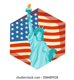Statue of Liberty with flag of the United States of America. Vector illustration