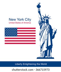 The Statue of Liberty and flag of the United States. Vector illustration