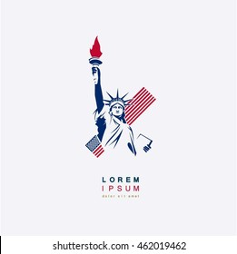 The Statue of Liberty with flag. Vector Illustration