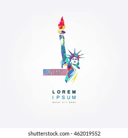 The Statue of Liberty with flag. Vector Illustration