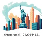 The Statue of Liberty flat cartoon isolated on white background. Vector illustration