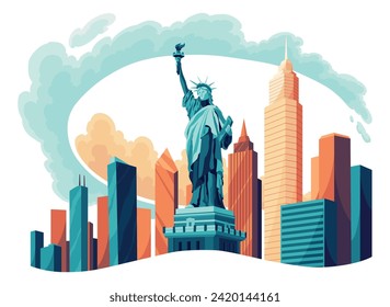 The Statue of Liberty flat cartoon isolated on white background. Vector illustration