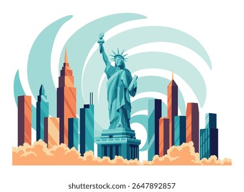 The Statue of Liberty flat cartoon isolated on white background. Vector illustration