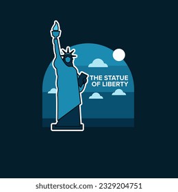 the statue of liberty flat iconic illustration night dark blue