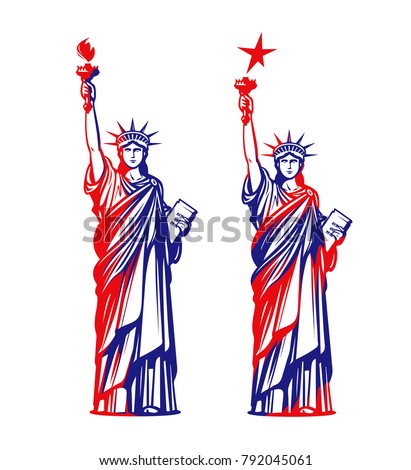 Statue of liberty, freedom. USA symbol or icon. Vector illustration