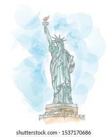 statue of liberty hand draw on watercolor background