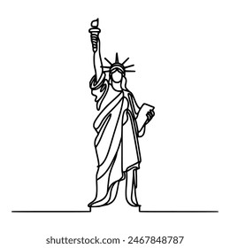 Statue of Liberty hand drawing line, vector illustration