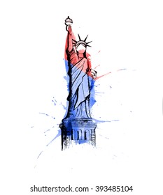 Statue of Liberty Hand Drawn, New York - Outline for Design Vector Illustration