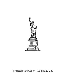 The Statue of Liberty hand drawn outline doodle icon. Landmark, tourism and freedom, independence concept. Vector sketch illustration for print, web, mobile and infographics on white background.