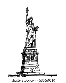 Statue Liberty  Hand drawn sketch Isolated white 