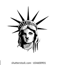 Statue of Liberty, Hand Drawn Sketch Vector illustration.