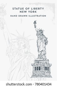 Statue of Liberty Hand Drawn Vector Illustration. New York and USA landmark. American national symbol.