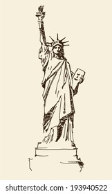 Statue Of Liberty Hand Drawn Vintage Engraved Illustration Sketch