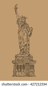 Statue of Liberty hand drawn vintage engraved illustration vector sketch