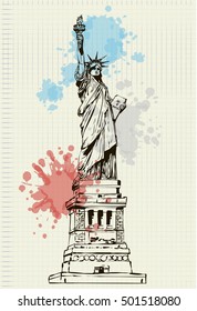 Statue of Liberty handwritten with color vector