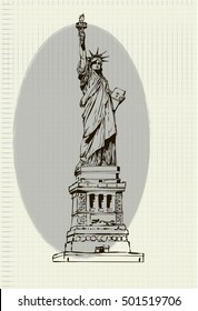 Statue of Liberty handwritten monochrome vector