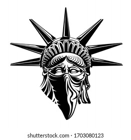 Statue of Liberty head with Bandana on face. Vector illustration symbol of america