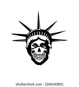 Statue of Liberty Head with Bandana on Face. Skull bandana. American, horror, bones, face, art, vector