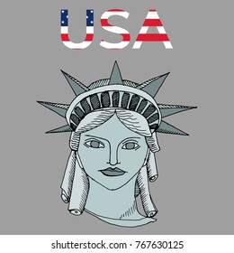 Statue of Liberty head. Hand drawn vector illustration