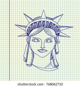 Statue of Liberty head. Hand drawn vector illustration