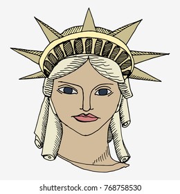 Statue of Liberty head. Hand drawn vector illustration