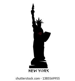 Statue of Liberty with heart. New York landmark. American symbol. Art logo. Modern  design. Fashion print for clothes, cards, picture banner for websites. Vector illustration
