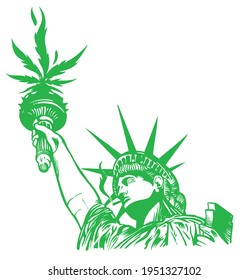 Statue of liberty with hemp leaf with joint. illustration vector