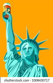 Statue of Liberty holding up a pill bottle - concept art for the American drug epidemic