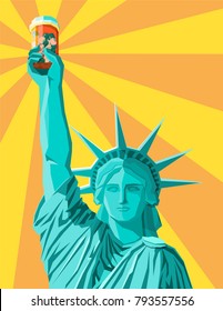 statue of liberty holding up a pill bottle - concept for the American prescription drug epidemic