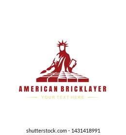 The Statue Of Liberty Holding A Trowel For American Brick Layer Logo