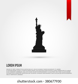 Statue of Liberty Icon. Black silhouette statue of liberty. Flat design style. Liberty statue New York city. Usa symbol.