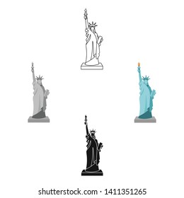 Statue of Liberty icon in cartoon,black style isolated on white background. USA country symbol stock vector illustration.