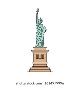 Statue of Liberty icon - famous USA landmark isolated on white background. Freedom symbol and tourist attraction of United States - flat vector illustration.