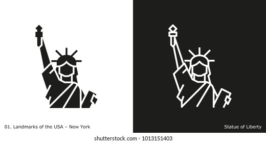 Statue of Liberty Icon - New York. Famous American landmark icon in line and glyph style. 