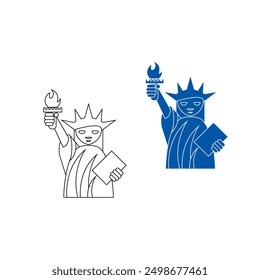 statue of liberty icon one line cartoon vector Cute statue of liberty cartoon vector illustration