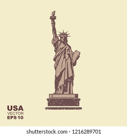 Statue of liberty icon with scuffed effect. Flat style. Vector illustration